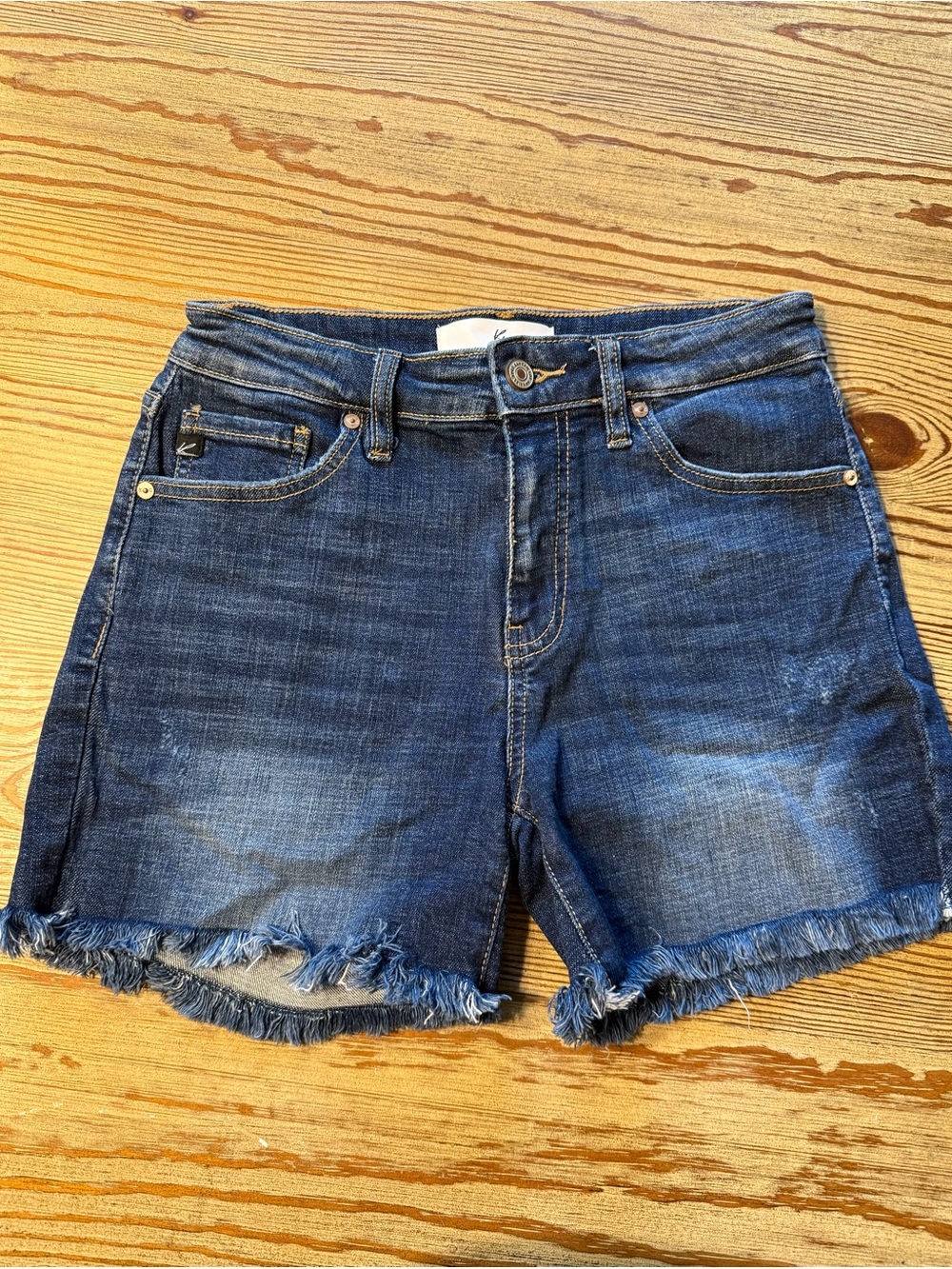KanCan Dark Blue Distressed Frayed Hem Jean Shorts